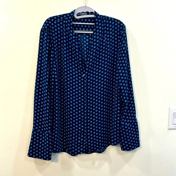 The Limited Tops - The Limited size Large l/s blouse Navy Blue w/ Light Blue polka dots